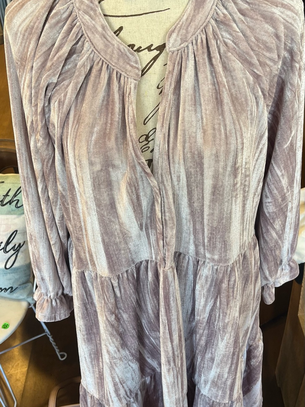 Oxo Velvet Tiered Tunic Dress in Dusty Mauve